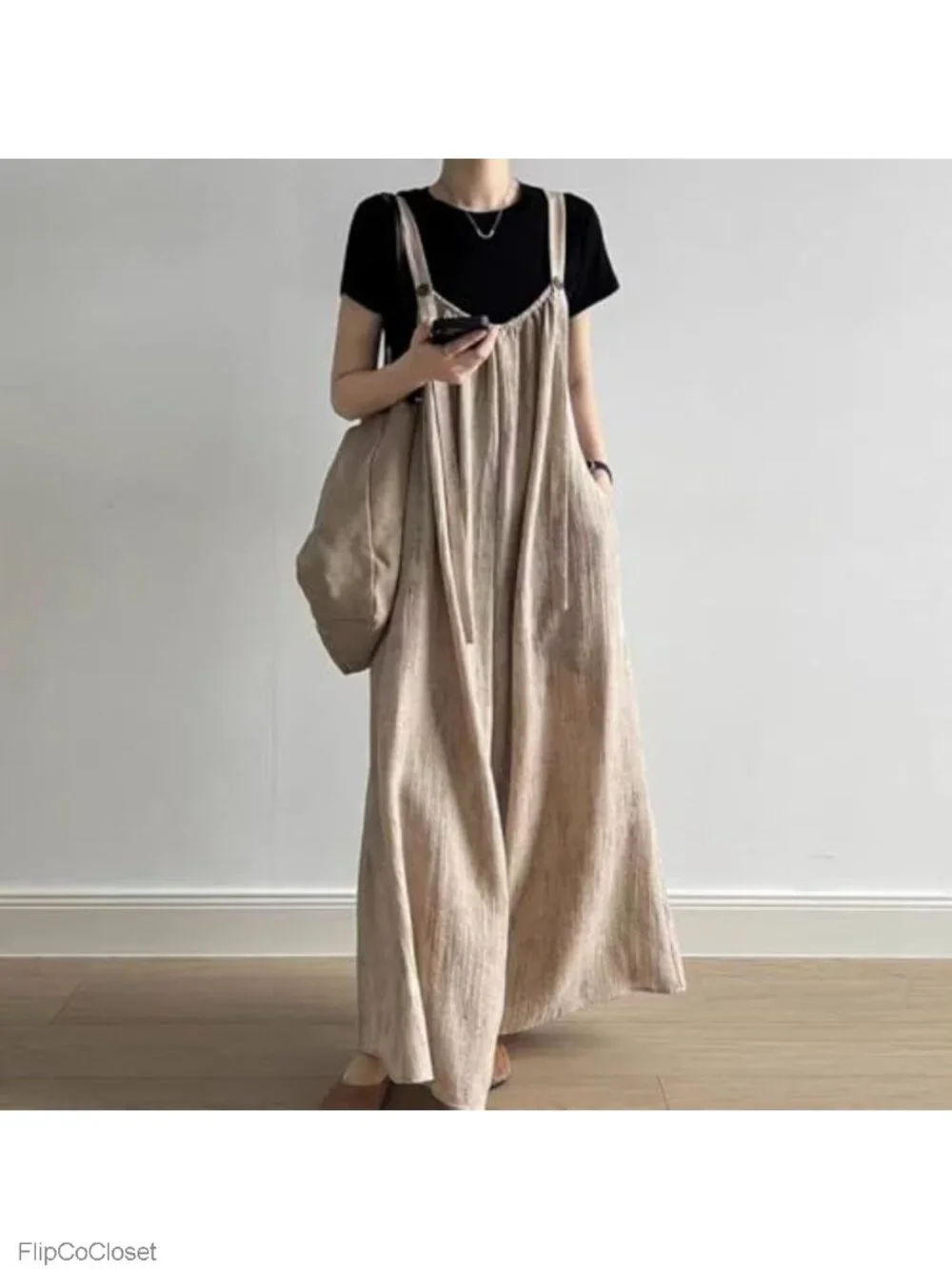 Japanese Style Loose Wide Leg Jumpsuit Overalls with Pockets for Women